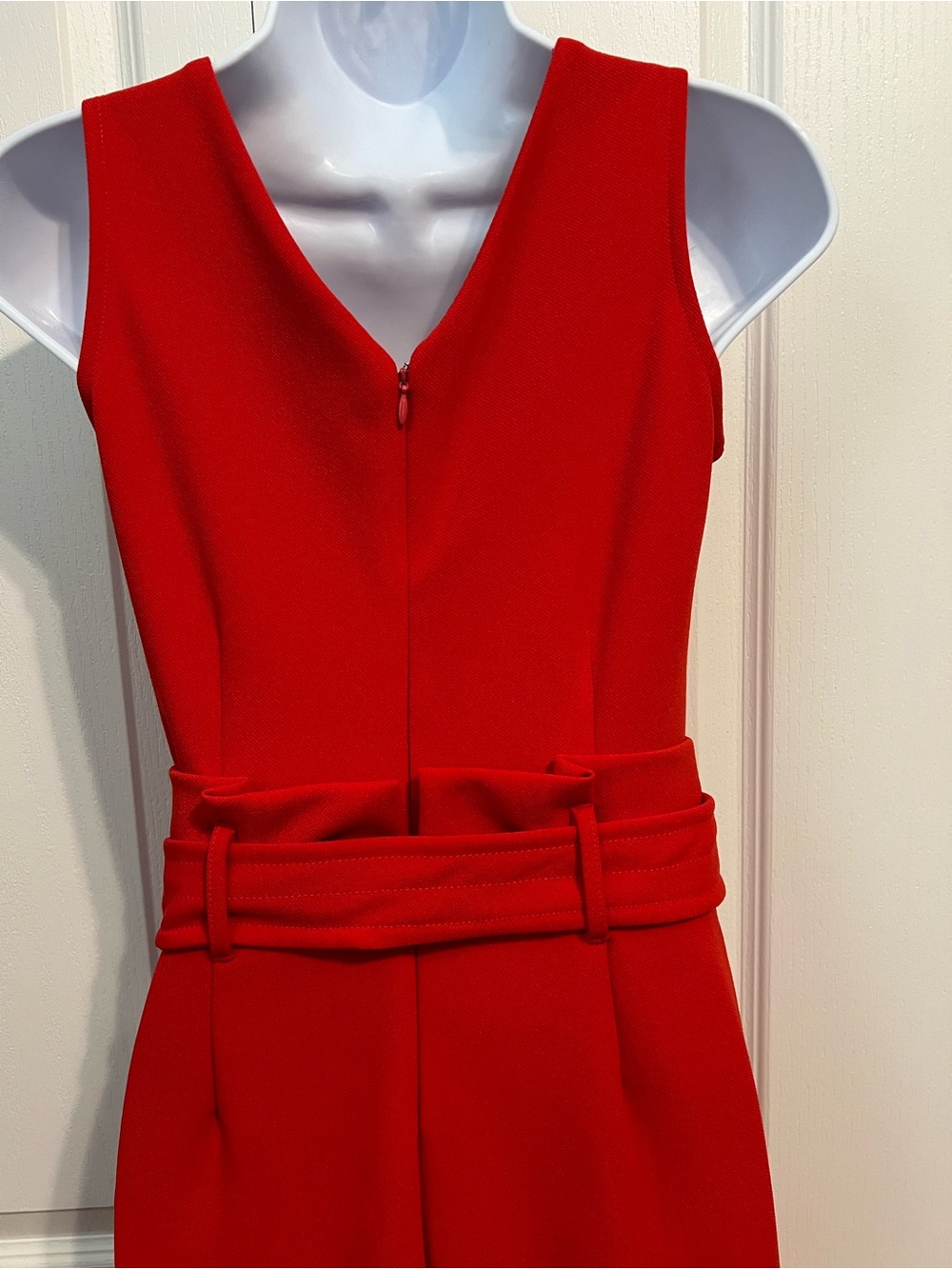 Anthropologie Vibrant Red Sleeveless V-Neck Tie-Waist Jumpsuit - Picture 4 of 8